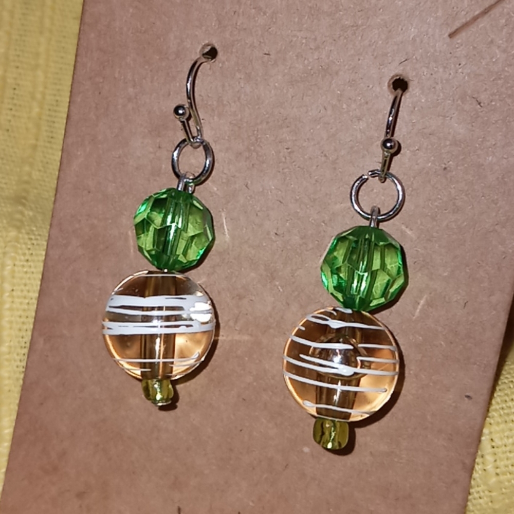 Hand Crafted lime green swirl crystal statement drop earrings New